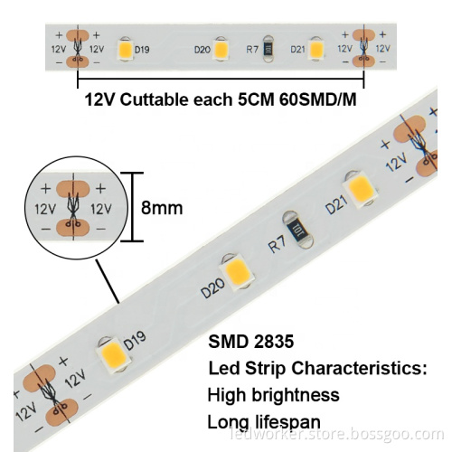 CRI90 12V 120LEDs CW WW 2835 SMD LED Strip Light